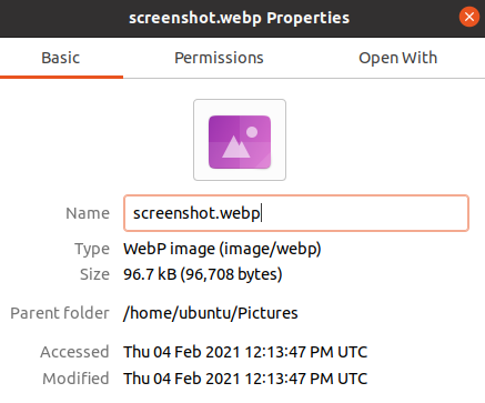 Размер файла оптимизированного тестового изображения после конвертации в формат WebP